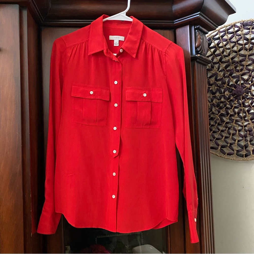 J. Crew classic button down top Women’s 00 blouse soft red 100% Silk minimalist